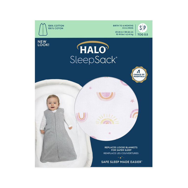 HALO SleepSack Wearable Blanket - Cotton - Sunshine Rainbows  Medium 6-12 Months