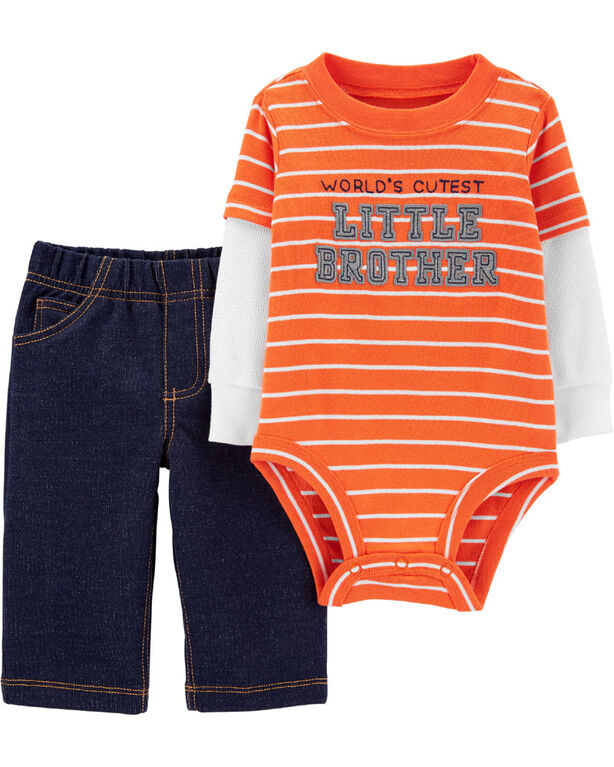 Carter’s 2-Piece Little Brother Bodysuit Pant Set - Orange, 3 Months