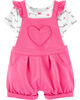 Carter's 2-Piece Slogan Tee & Heart Shortall Set - Pink/Ivory, 9 Months