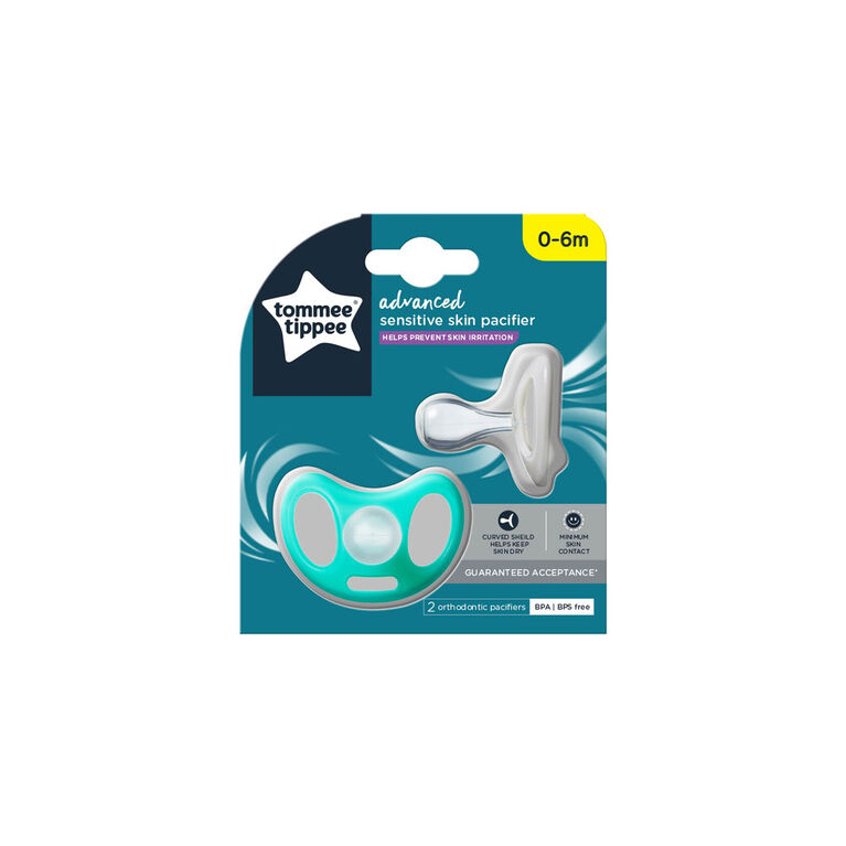 Tommee Tippee Advanced Sensitive Skin Baby Pacifier, 0-6 months - 2 Count