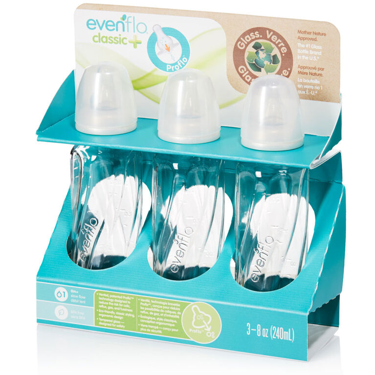 Evenflo Classic Glass + Vented Bottles 8oz 3-Pack