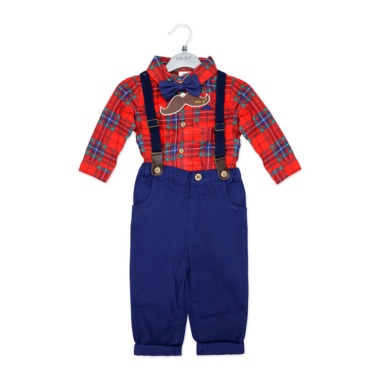 Little Gent Ensemble de bretelles à carreaux rouges 12 mois