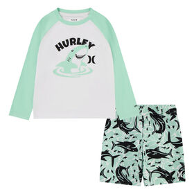 Hurley UPF 50+ Shark Frenzy Raglan Swim Set - Green - Size - 12M
