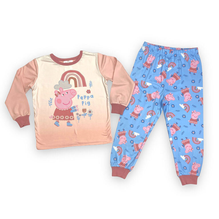 Peppa Pig 2 Piece PJ Set Long Sleeve Top and Pant - Pink/Blue - 2T
