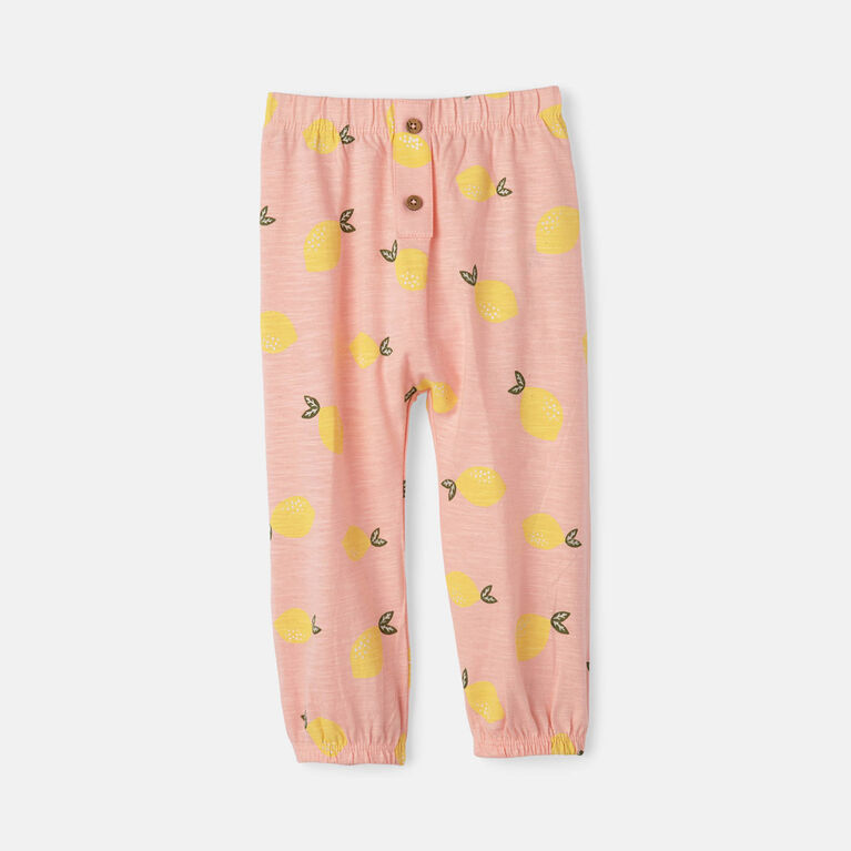 RISE Little Earthling Button Pant Mid Pink Lemon Print