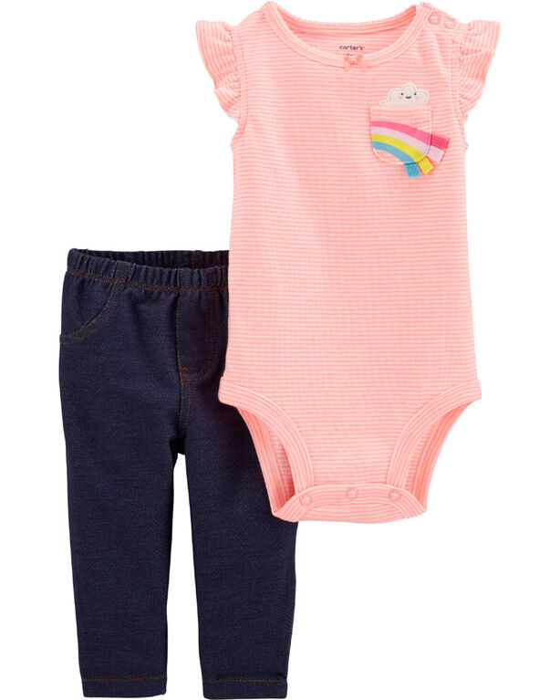 Ensemble 2 pièces cache-couche arc-en-ciel et pantalon Carter's – rose/bleu, 6 mois