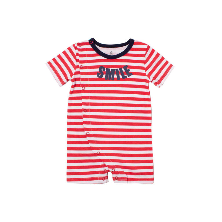 Snugabye Garcons - Barboteuse ouverture a cote - sourire rouge/blanc 0-3 mois