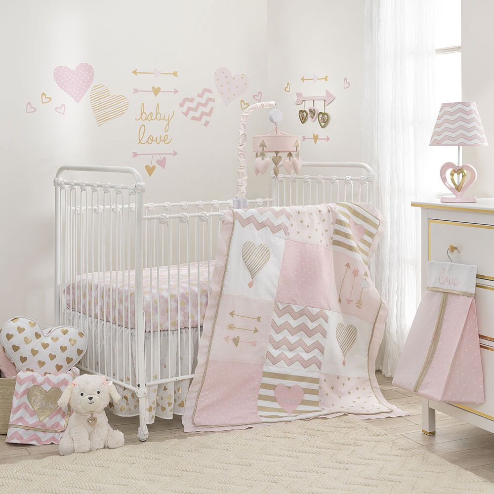 Piece Crib Bedding Set - Pink/Gold 