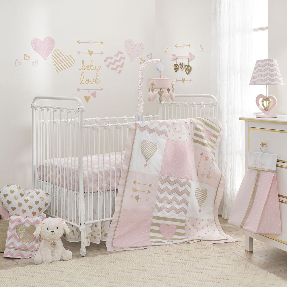 Lambs Ivy Baby Love Heart 3 Piece Crib Bedding Set Pink Gold R Exclusive