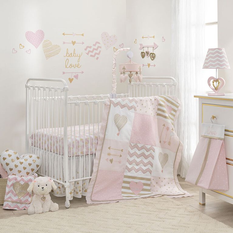 Lambs Ivy Baby Love Heart 3 Piece Crib Bedding Set Pink Gold