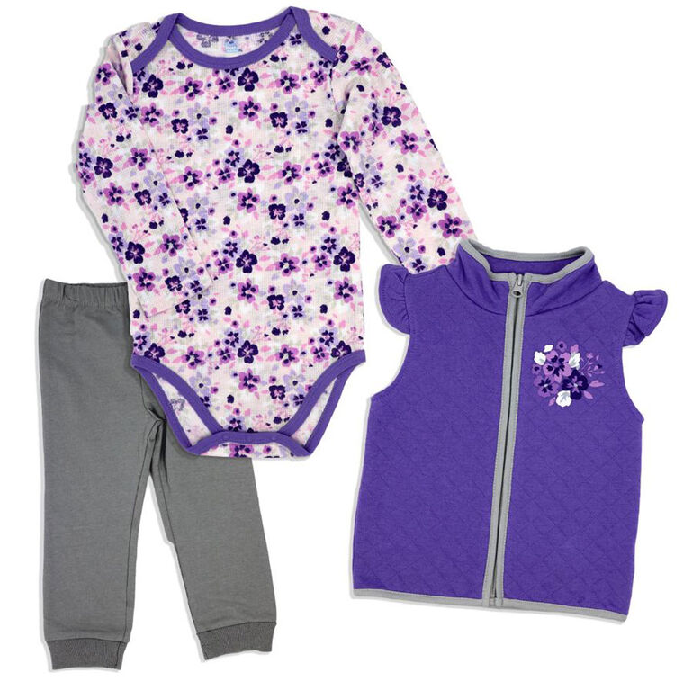 Bébé Mode Ensemble gilet 3 pièces : violet floral 18 M
