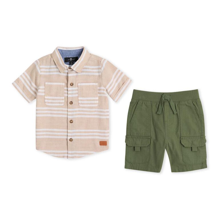 Ensemble Short 2 Pi&egrave;ces En Serg&eacute; 7 For All Mankind, Kaki, 3T