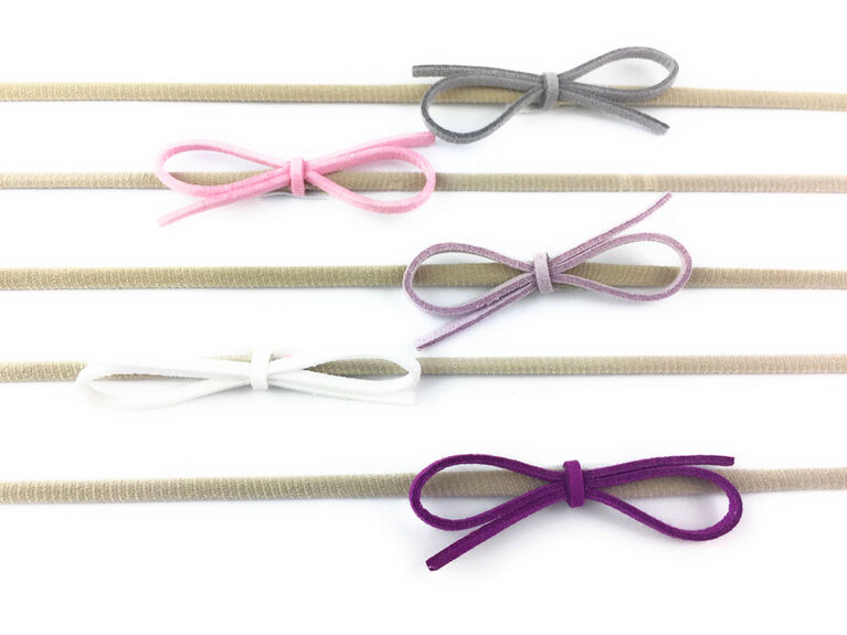Baby Wisp - Headband 5 Pack Ultra Sknny Faux Suede Bows - 0-3 months