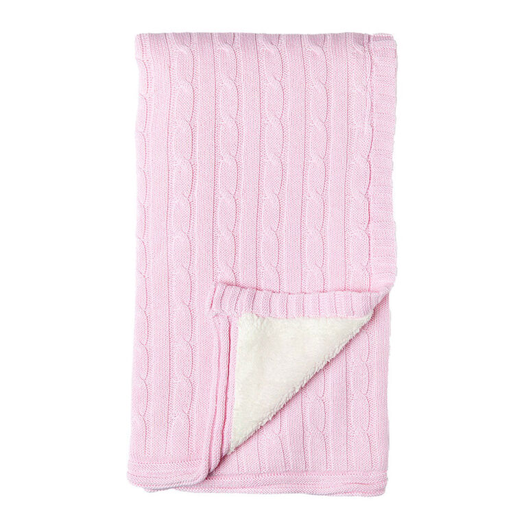 Pink Cable Knit Sherpa Baby Blanket