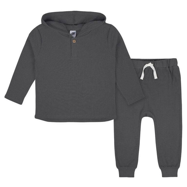 Gerber Childrenswear - 2-Piece Toddler Charcoal Waffle Knit Hoodie & Jogger Set 12M
