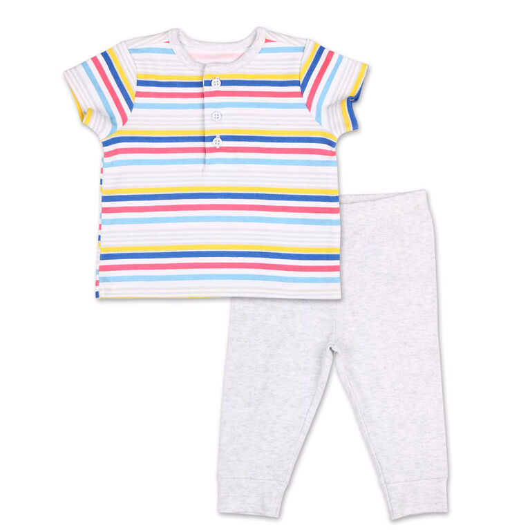 Ensemble 2 pièces Koala Baby rayures d’été ludiques - tee-shirt Henley et pantalon de sport, 6-9 Mois