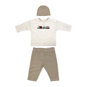 Baby Mode 3 Piece Waffle Pant and Hat Set: Tan Transportation 6M