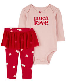Ensemble 2 pièces pour la Saint-Valentin haut « Much love » et pantalon à tutu rouge Carter’s