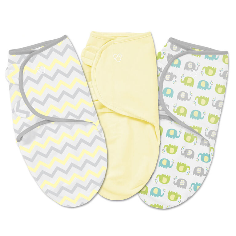 Summer Infant SwaddleMe Original Swaddle Small 3 Pack Chevron Splash Yellow Elephant