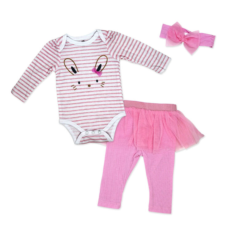 Mini Hop 3 Piece Legging Tutu Set: Pink Bunny