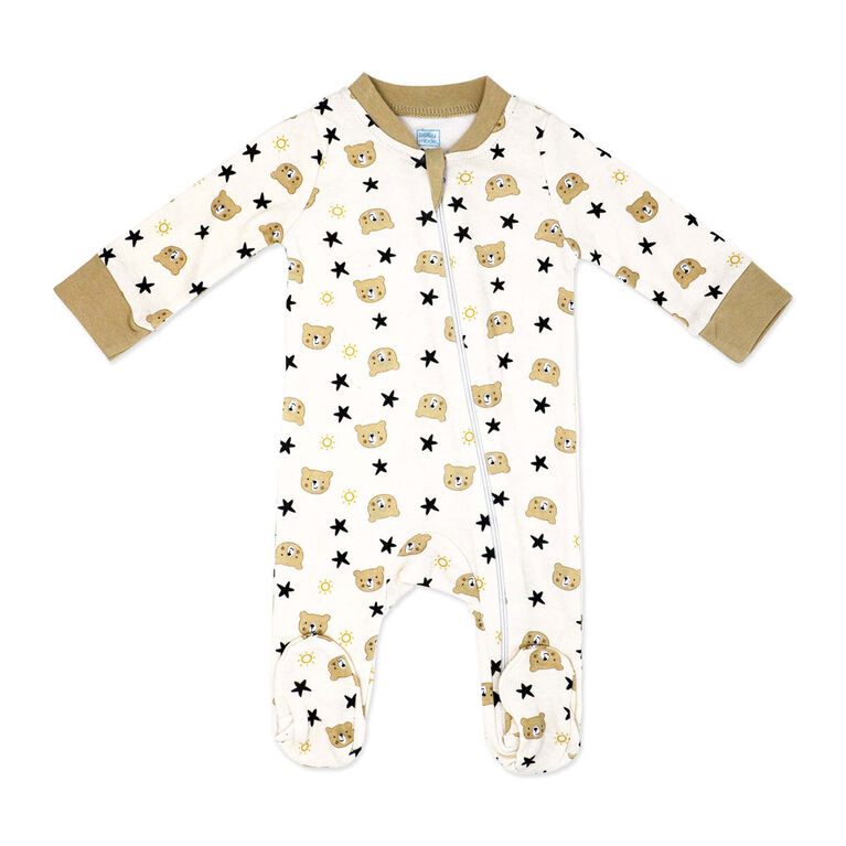 Baby Mode Interlock Coverall: Tan Bear 6-9M