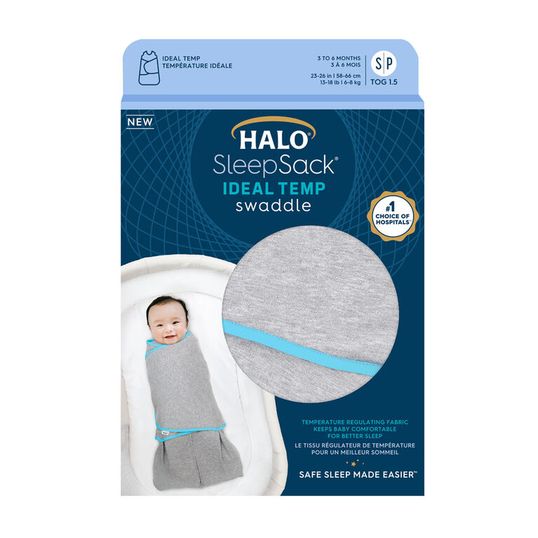 Couverture à Emmailloter HALO SleepSack - Ideal Temp - Heather Gray/Aqua Petit 3-6 Mois