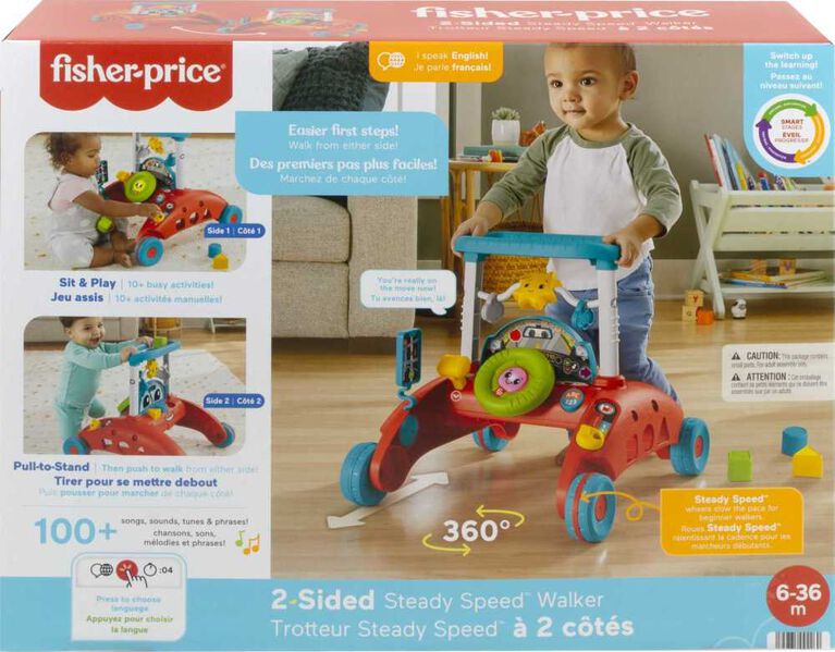 Fisher-Price - Trotteur ​Steady Speed à 2 côtés - Version anglaise et française