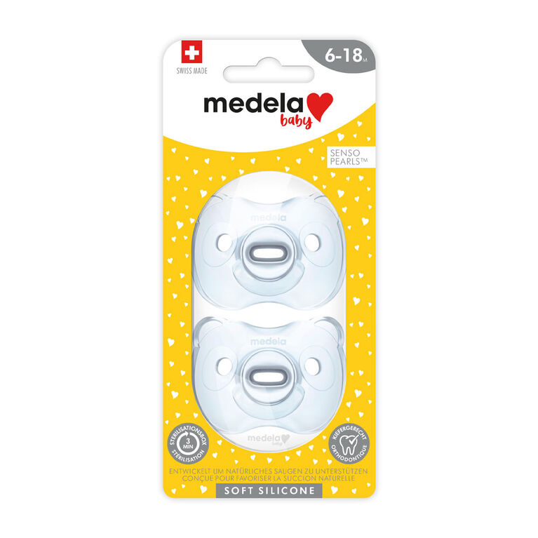 Medela Baby new SOFT SILICONE one-piece Pacifier designed to support baby's natural suckling, BPA free, Lightweight and orthodontic. 6-18 mo Boy
