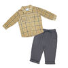 Baby Mode 2 Piece Gauze Pant Set: Beige Plaid 12M