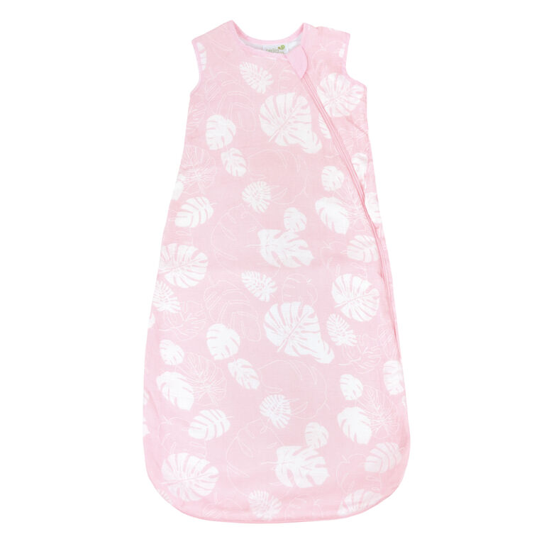 Perlimpinpin Bamboo muslin sleep bag - Pink leaves, 18-36 Months