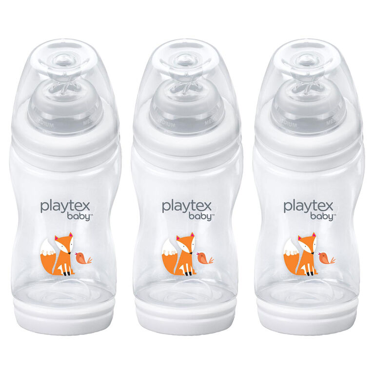 Emballage de 3 biberons VentAire de 9 oz  (266 mL) de Playtex Baby, motif de renard.