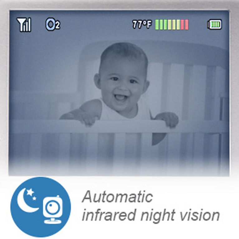 VTech Moniteur de bébé numérique de 2,8 po à couleur intégrale et vision nocturne automatique - blanc