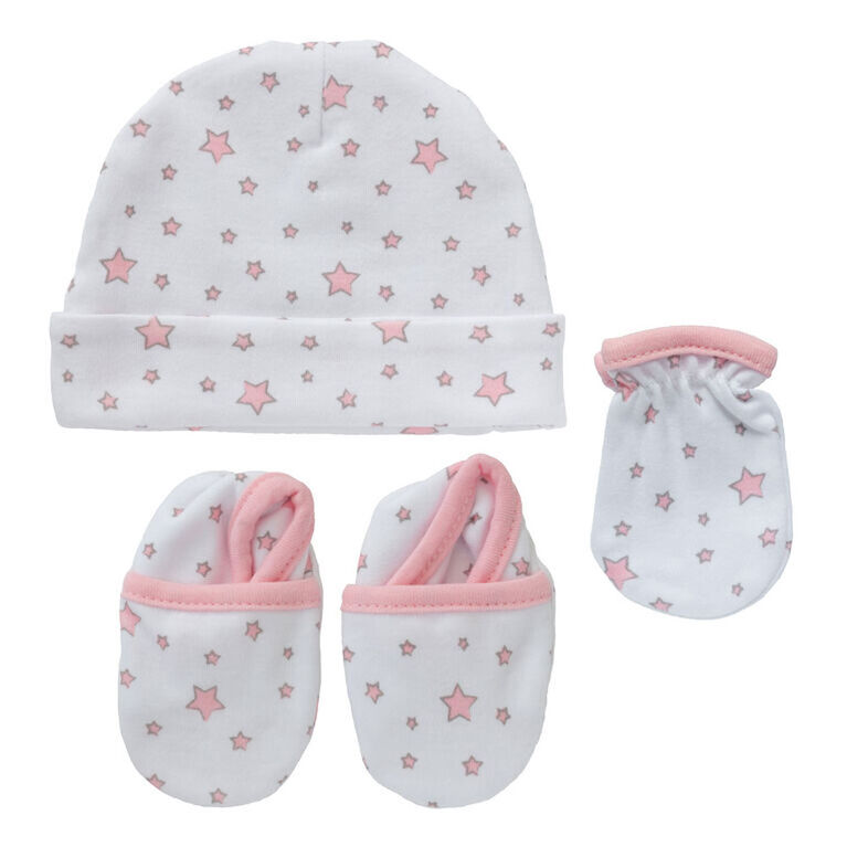 Koala Baby 3-Pack Set Hat, Mittens, Booties Pink Stars