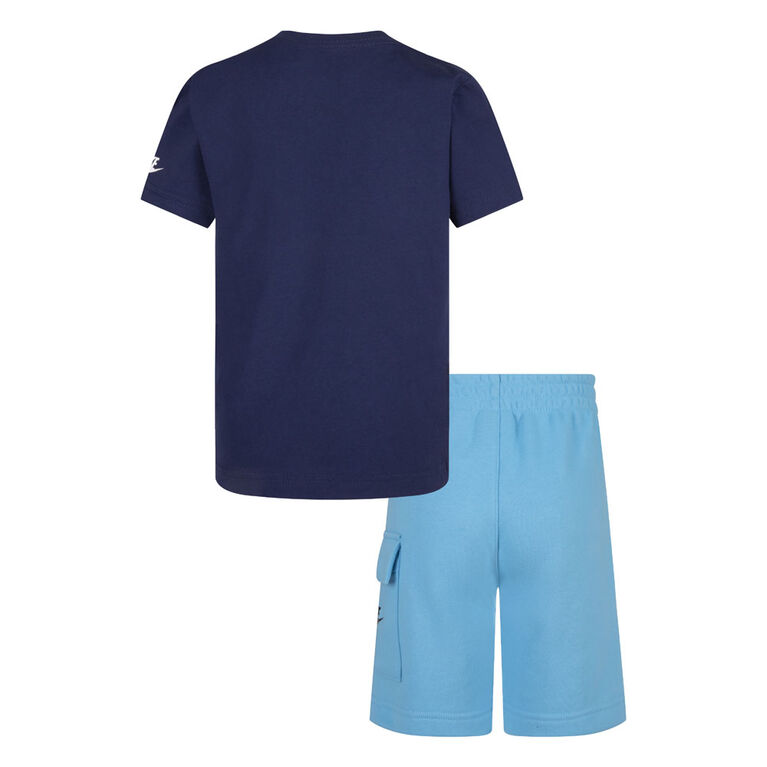 Nike Sportswear French Terry Cargo Shorts Set - Baltic Blue - Size 4T