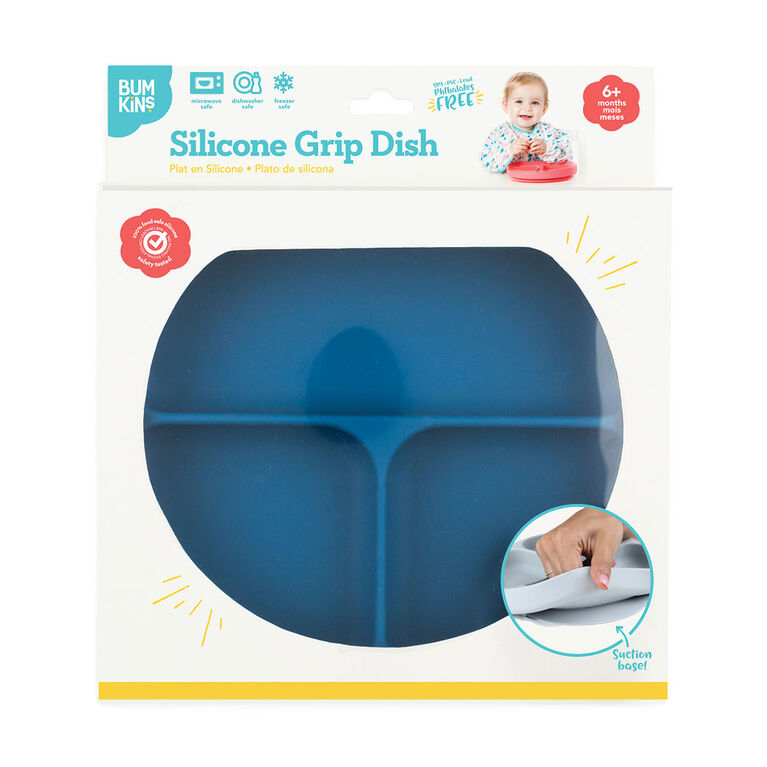 Bumkins Silicone Grip Dish, BPA Free - Deep Blue