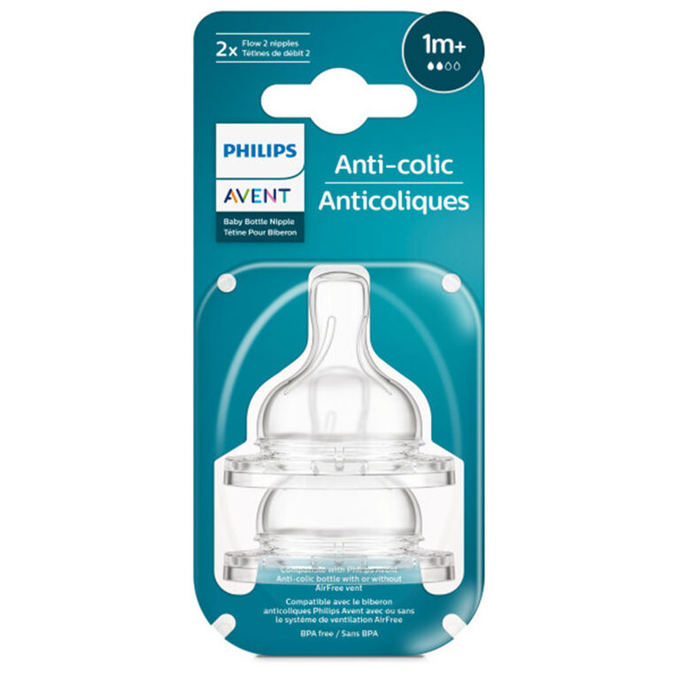 Philips Avent Anticolic Baby Bottle Flow 1 Nipple, 2 pack, SCY761/02