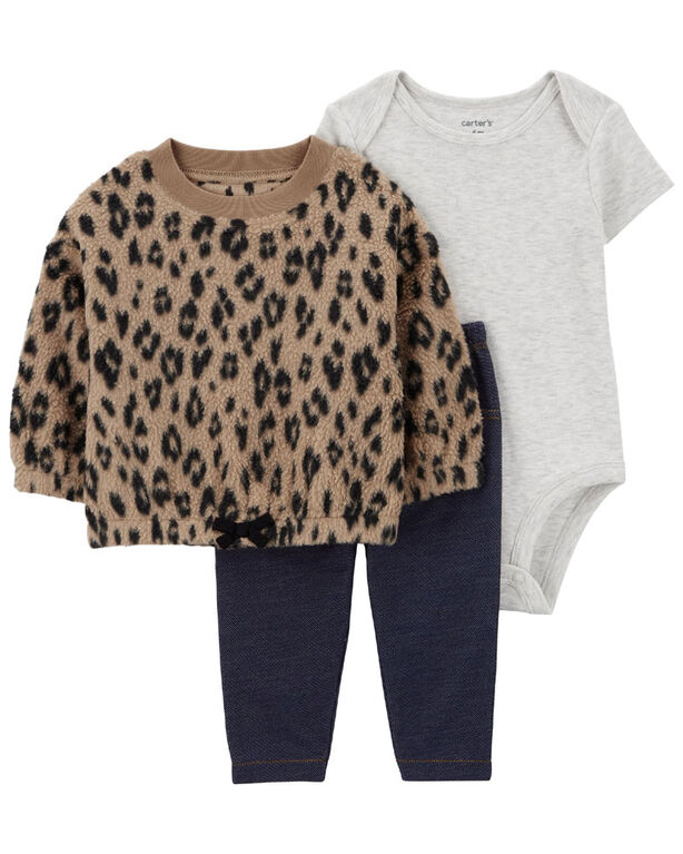 Carter's Three Piece Leopard Little Cardigan Set Brown  12M