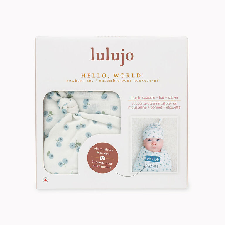 Lulujo - Couverture et bonnet noué Hello World - Myrtilles