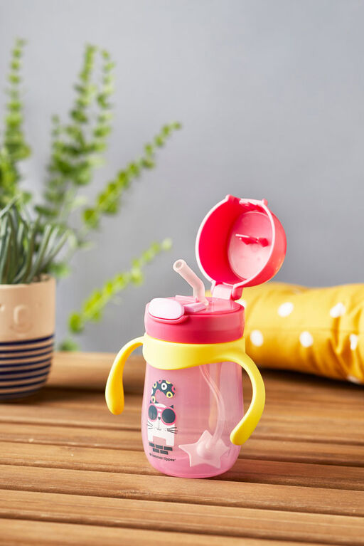 Cute 2-1 Silicone Straw Sippy Cup with Stopper - 5.4 OZ Spill-proof Sippy  Cups for Baby 6+ Months w/ Dbl Handles Grooved Body & Angled Straw for Fun  & Safe Drinking 