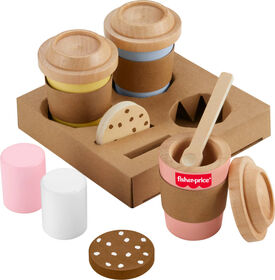 Coffret de jeu en bois Café pour emporter Fisher-Price, coffret de jeu préscolaire, 15 éléments en bois