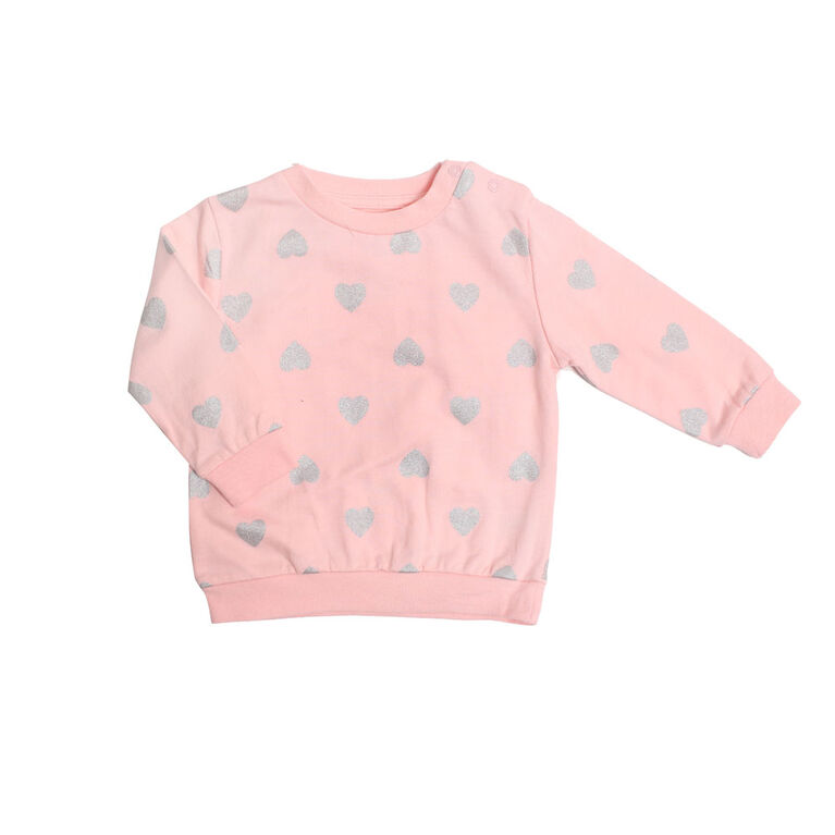 Koala Baby Chandail  fille coton ouaté et éponge  rose avec des Cœurs Metalliques 18-24 mois