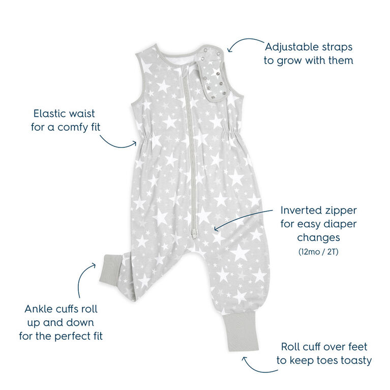Halo Sleepsack Toddler - 100% Cotton - Grey Stars  - 2T