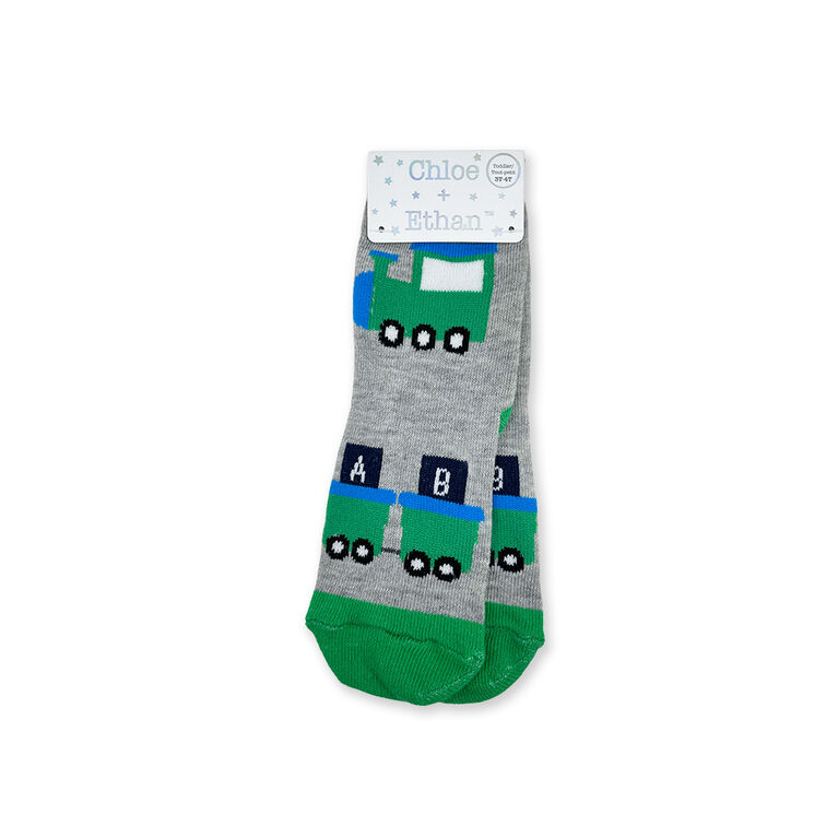 Chloe + Ethan - Toddler Socks, Grey Trains, 2T-3T