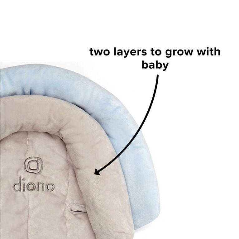 Diono Cuddle Soft 2-in-1 Baby Head Neck Body Support Pillow For Newborn Baby Super Soft Car Seat Insert Cushion, Perfect for Infant Car Seats, Convertible Car Seats, Strollers, Gray/ Blue