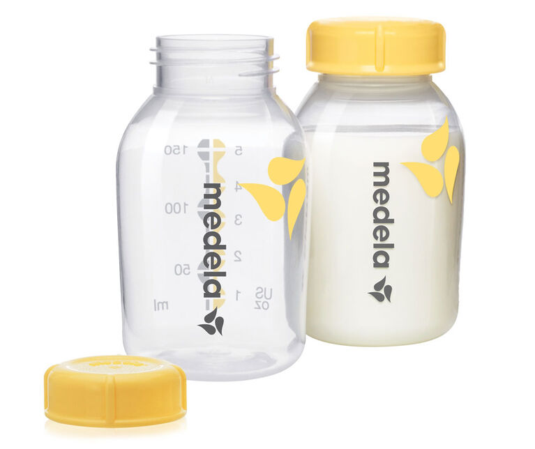 Medela Breast Milk Storage Bottles, 3 Pack of 5 Ounce (150 ml) Breastfeeding Bottles with Nipples, Lids, Wide Base Collars, and Travel Caps, Made Without BPA