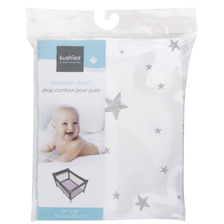 Kushies Playard Sheet Flannel Grey Scribble Stars