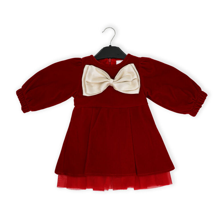Baby Mode Signature Robe en velours rouge avec nœud Baby Mode Signature Robe en velours rouge avec nœud