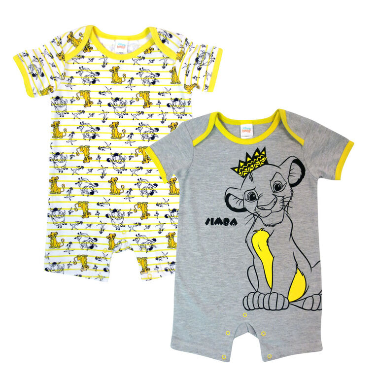 Disney Lion King 2PK Romper - Grey, 6 Months