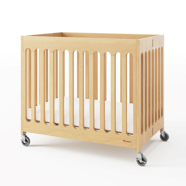 Mini Lit De Bébé Compact Avec Matelas, Naturel