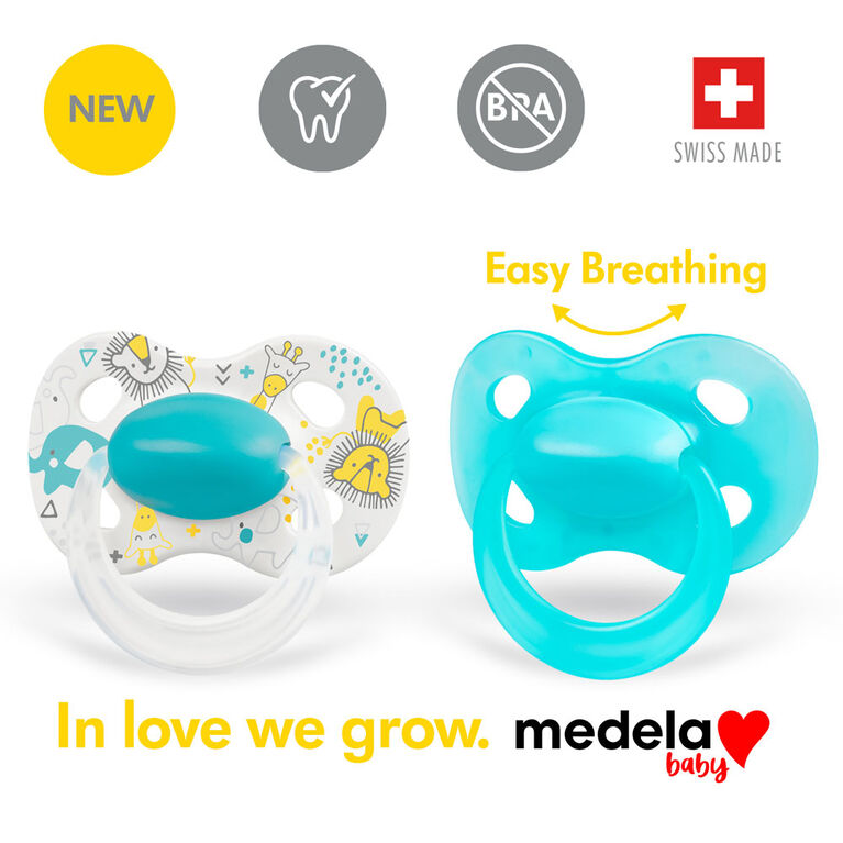 La nouvelle sucette ORIGINALE Medela Baby est parfaite pour un usage quotidien, sans BPA, légère et orthodontique - Sucette pour bébé 0-6 mo Garçon